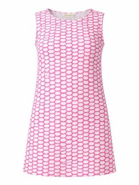 Mahi Gold Ryder Pink & White Artsy Geometric Sleeveless Dress Size L See Meas.